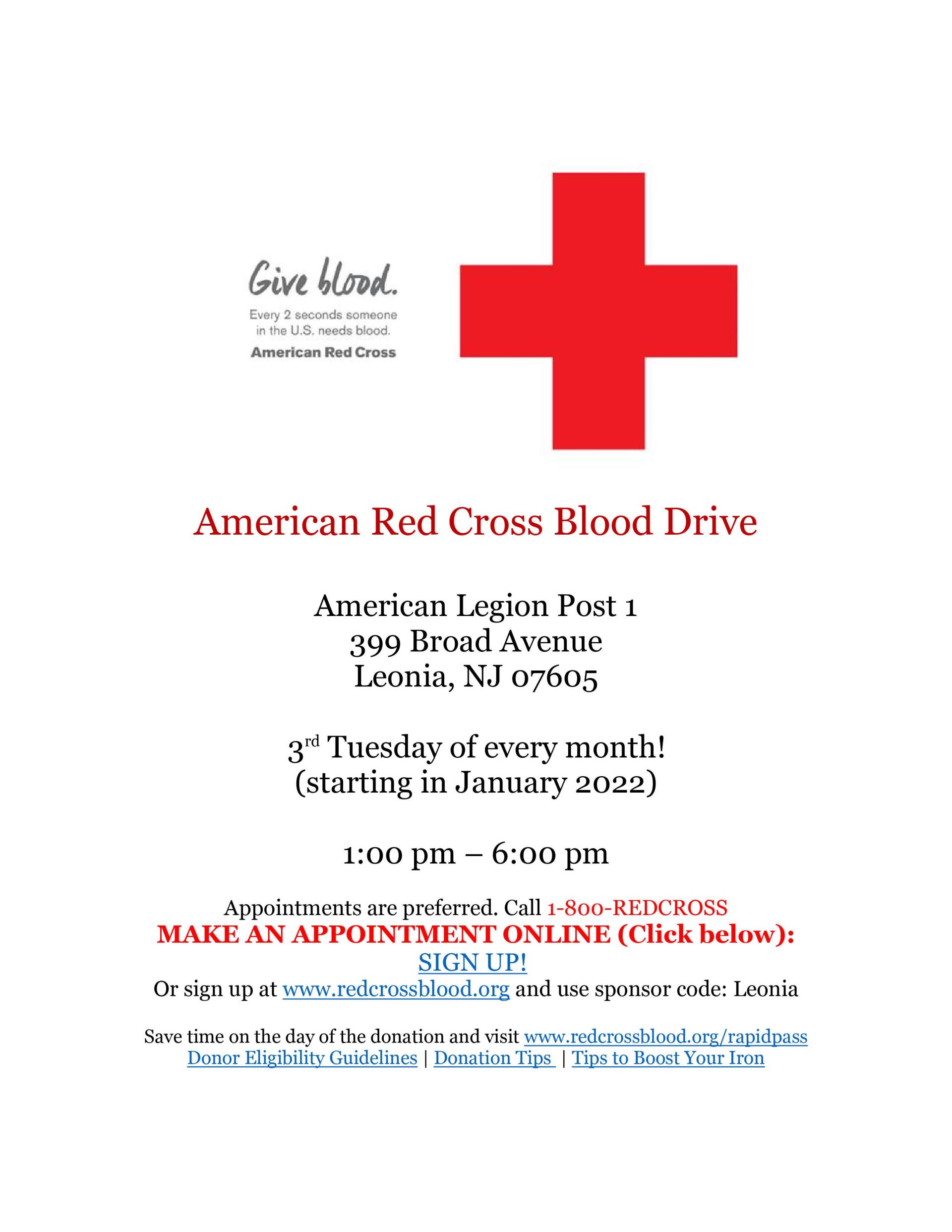 2022 Blood Drives in Leonia - American Red Cross